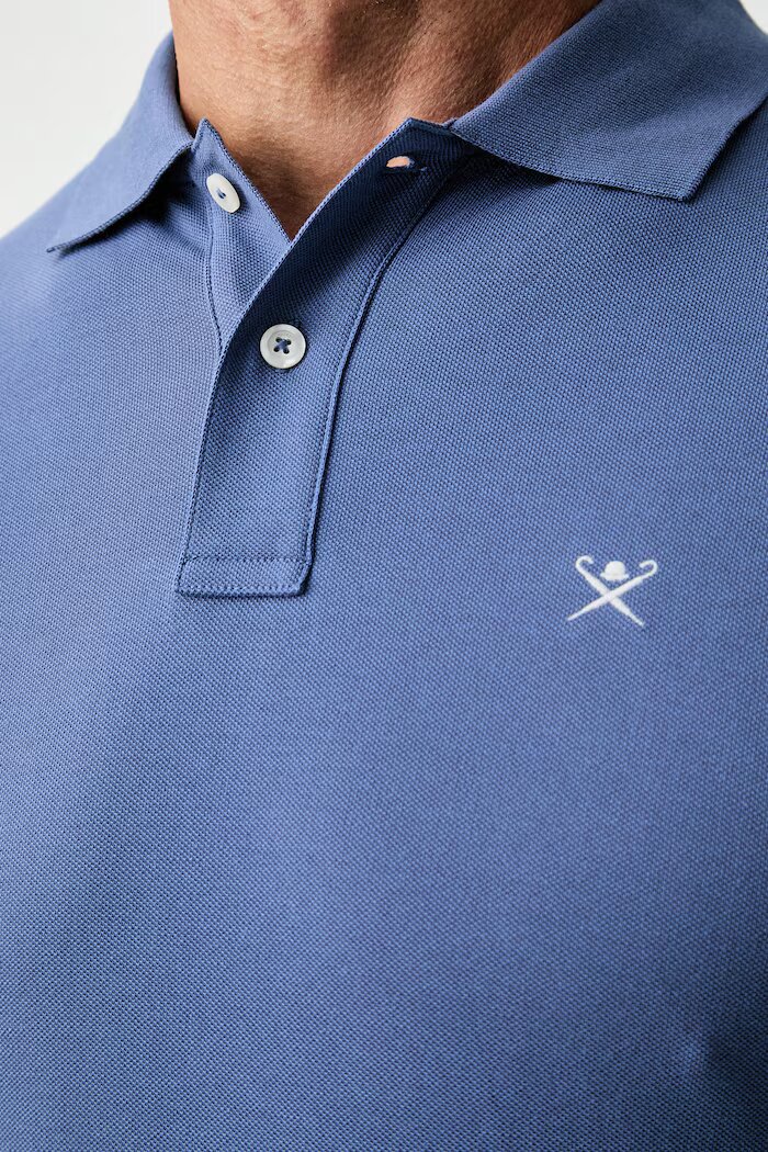 Hackett London тениска с яка мъжка от памук синя HM5600203