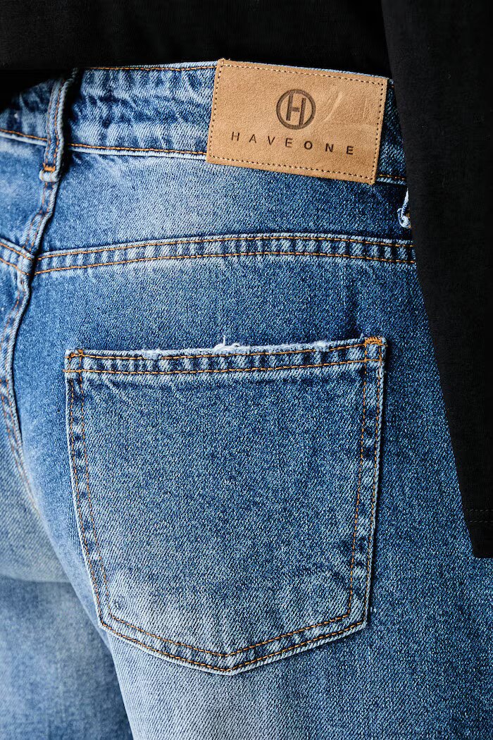 Haveone дънки straight дамски сини PLS-Q049