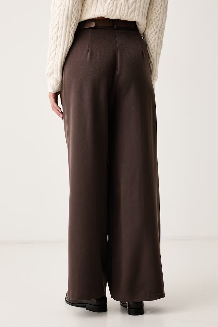 Haveone панталон дамски с вискоза кафяв с висока талия PGE.R160