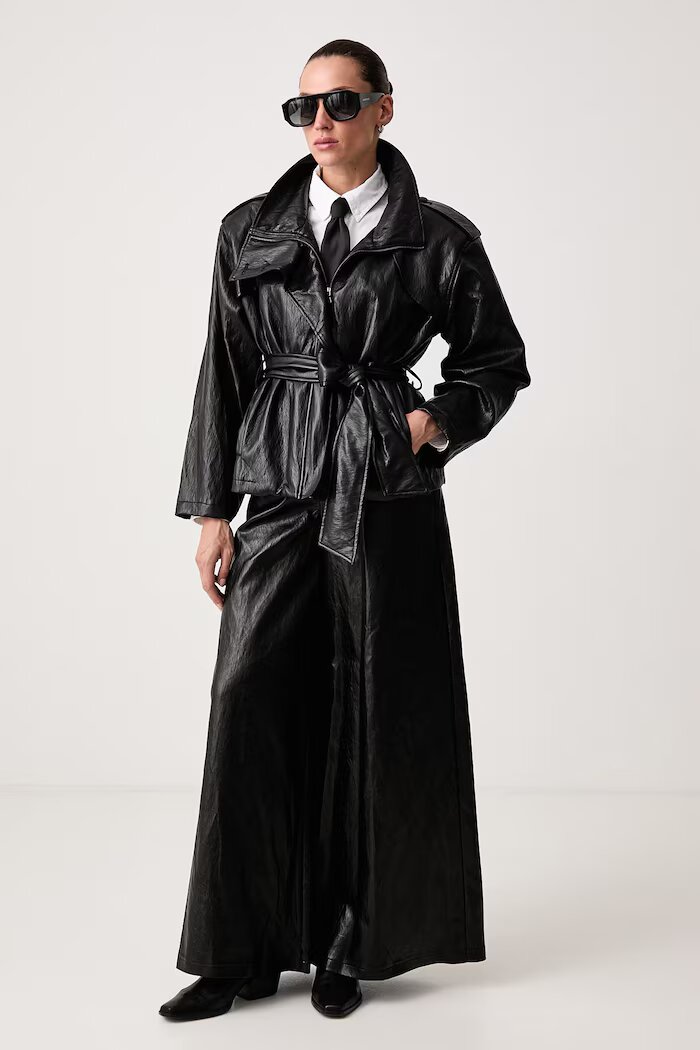 Haveone яке дамско от имитация на кожа черно KMA.R038