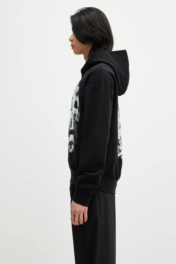 helmut lang Памучен суичър SCRIBBLE.H2.LIGHT.CT мъжки в черно с качулка с принт P02HM514