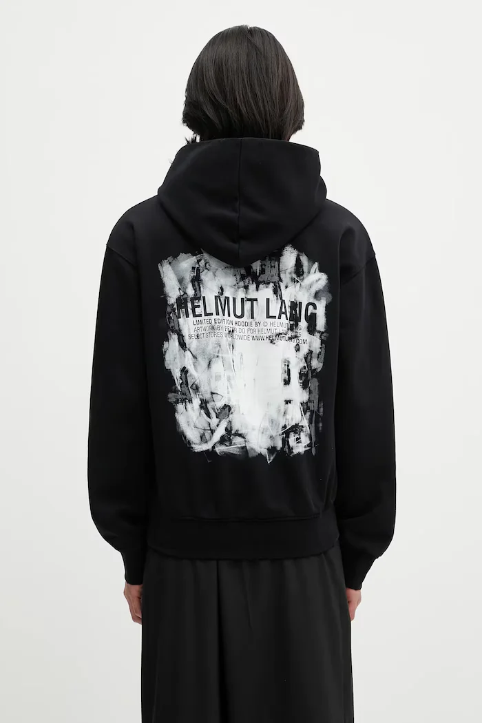 helmut lang Памучен суичър SCRIBBLE.H2.LIGHT.CT мъжки в черно с качулка с принт P02HM514