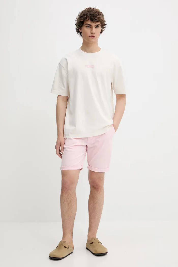 Hollister Co. Памучна тениска в бежово с апликация KI323-5007