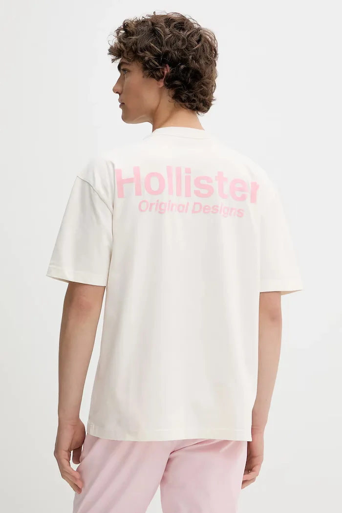 Hollister Co. Памучна тениска в бежово с апликация KI323-5007