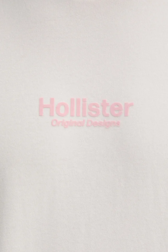 Hollister Co. Памучна тениска в бежово с апликация KI323-5007