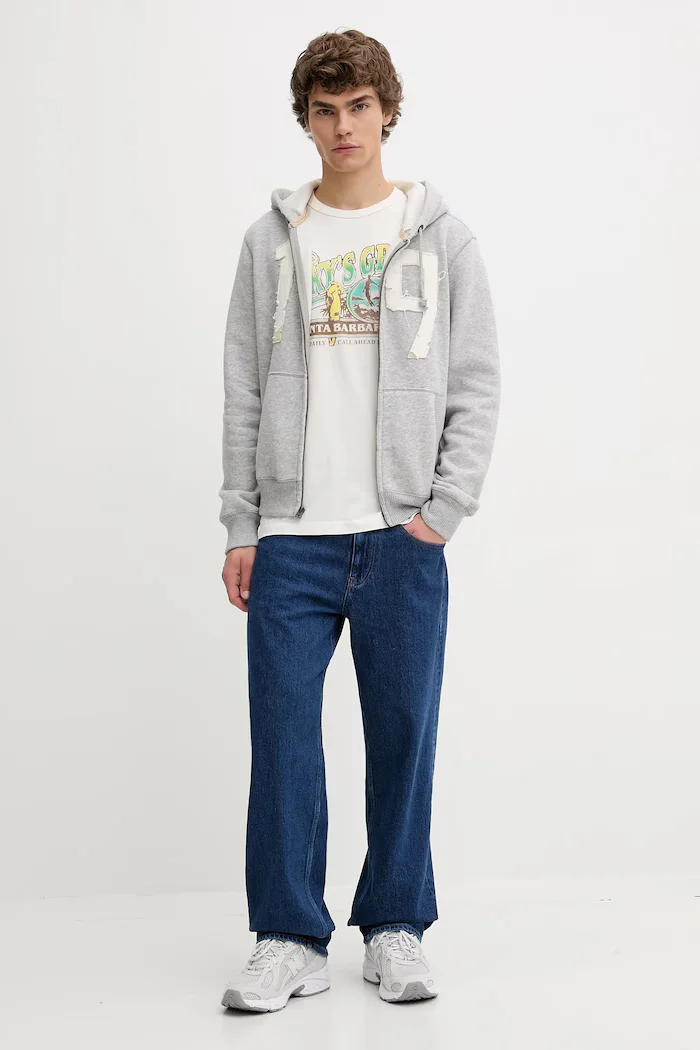 Hollister Co. Памучна тениска в бежово с десен KI323-5305