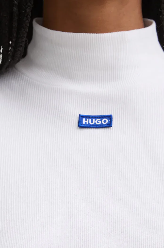 HUGO Blue блуза с дълги ръкави дамска от памук с еластан Easy Longsleeve_B бяла 50525318