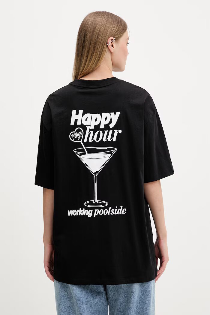 HUGO Blue дамска памучна тениска Oversized_Tee_B черна 50560772
