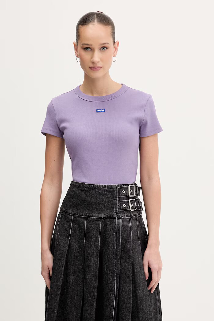 HUGO Blue тениска дамска от памук с еластан Baby Tee_B виолетова 50510749