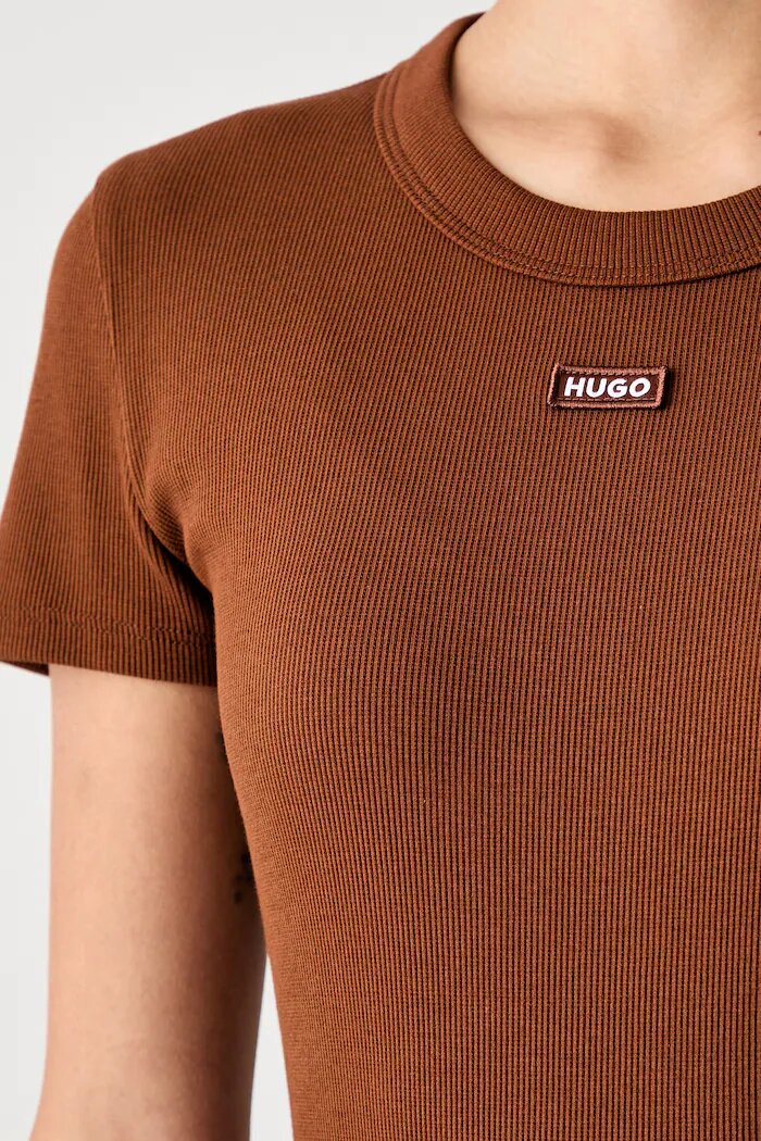 HUGO Blue тениска дамска от памук с еластан Easy Tee_B кафява 50523924