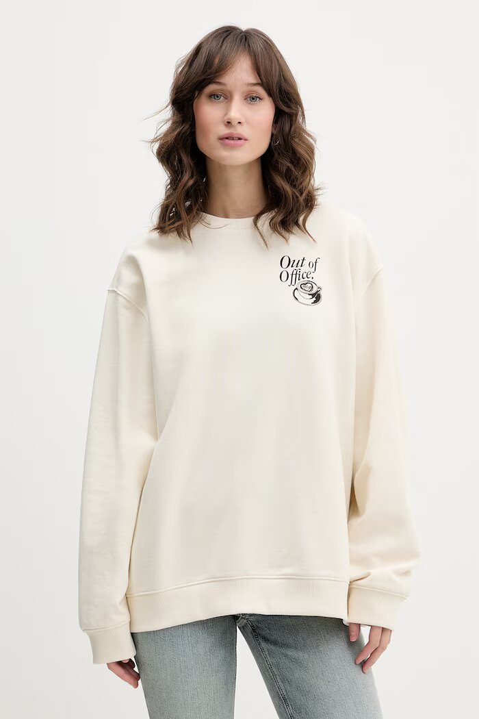 HUGO Blue уголемен суичър дамски от памук Classic Crew_B_3 бежов 50560782
