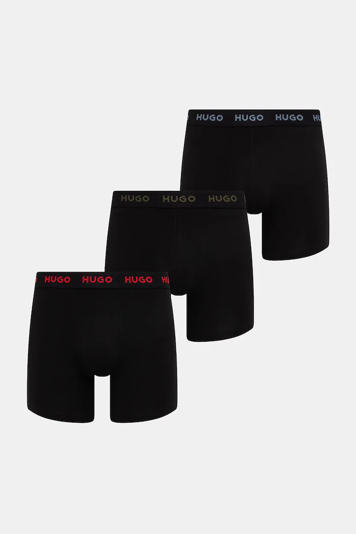 HUGO боксерки мъжки от памук с еластан BOXERBR TRIPLET PACK 3 броя черни 50532613