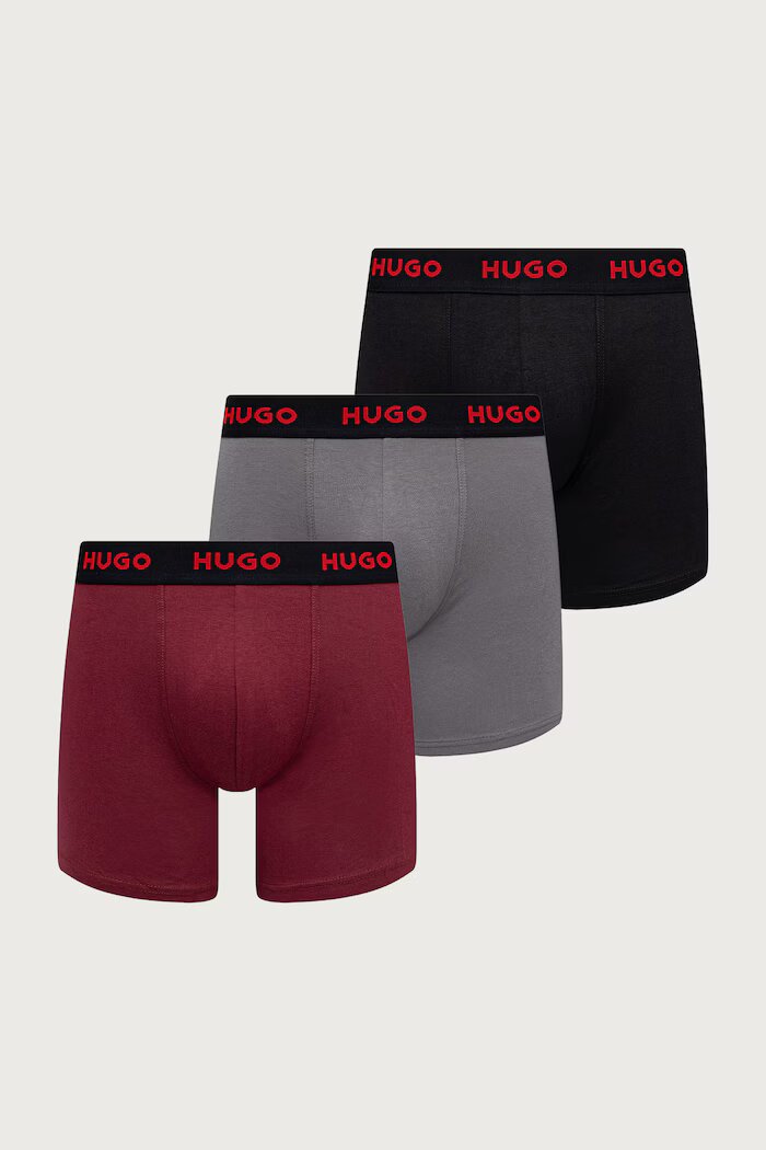 HUGO боксерки мъжки от памук с еластан BOXERBR TRIPLET PACK 3 броя сиви 50532613