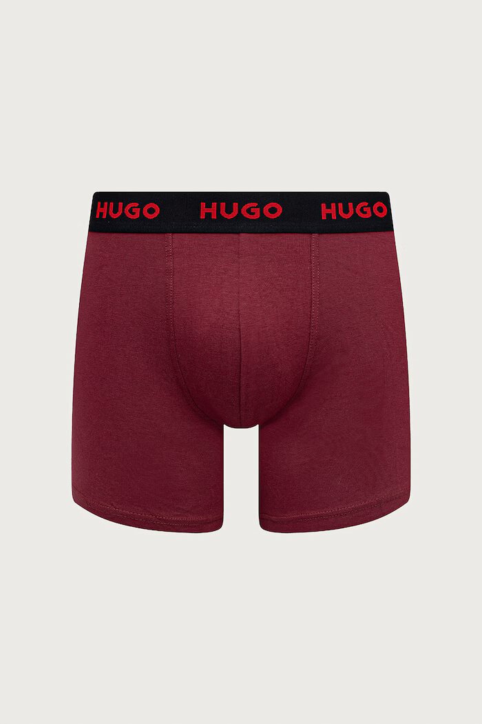 HUGO боксерки мъжки от памук с еластан BOXERBR TRIPLET PACK 3 броя сиви 50532613