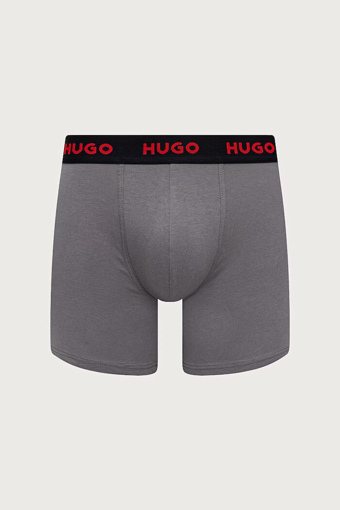 HUGO боксерки мъжки от памук с еластан BOXERBR TRIPLET PACK 3 броя сиви 50532613