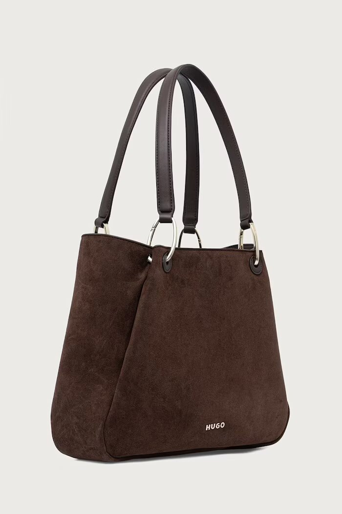 HUGO чанта tote дамска от имитация на велур Orin 2.0S_Small Tote кафява 50568033