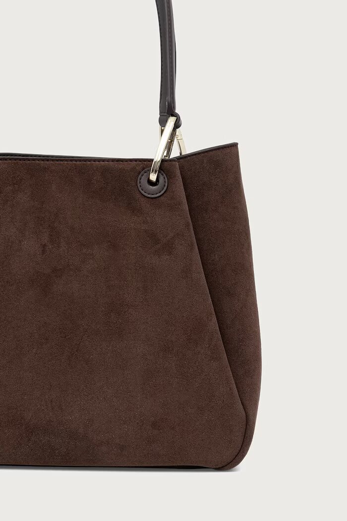 HUGO чанта tote дамска от имитация на велур Orin 2.0S_Small Tote кафява 50568033
