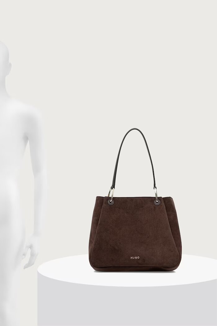 HUGO чанта tote дамска от имитация на велур Orin 2.0S_Small Tote кафява 50568033
