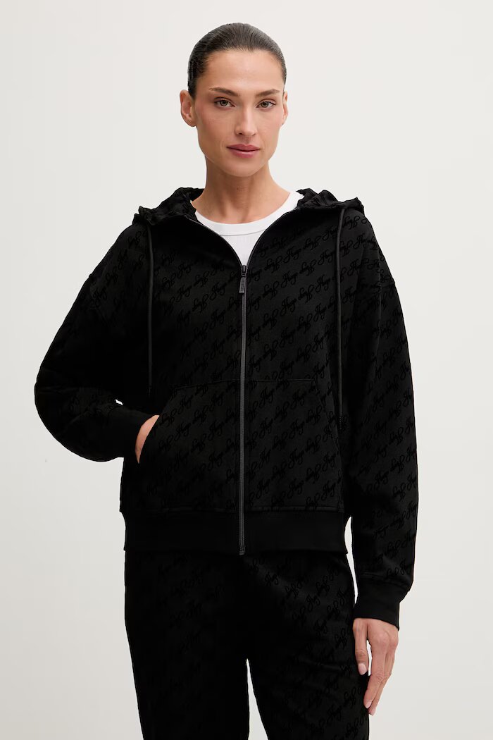 HUGO домашен суичър дамски с памук FLOKKY_JACKET черен 50566669