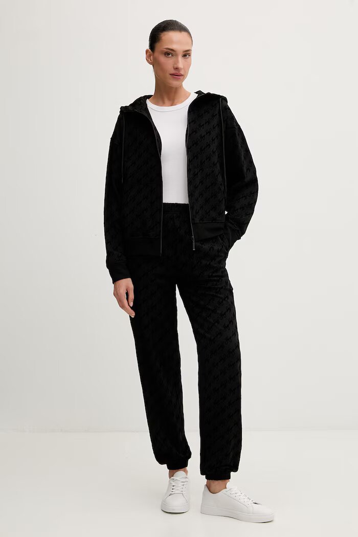 HUGO домашен суичър дамски с памук FLOKKY_JACKET черен 50566669