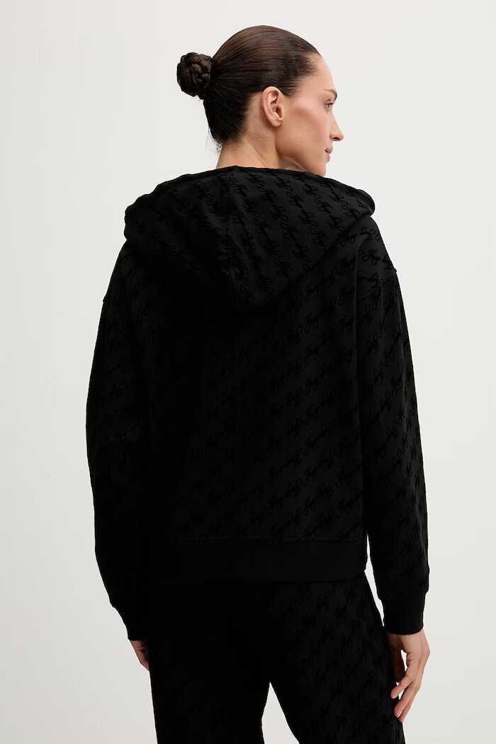 HUGO домашен суичър дамски с памук FLOKKY_JACKET черен 50566669