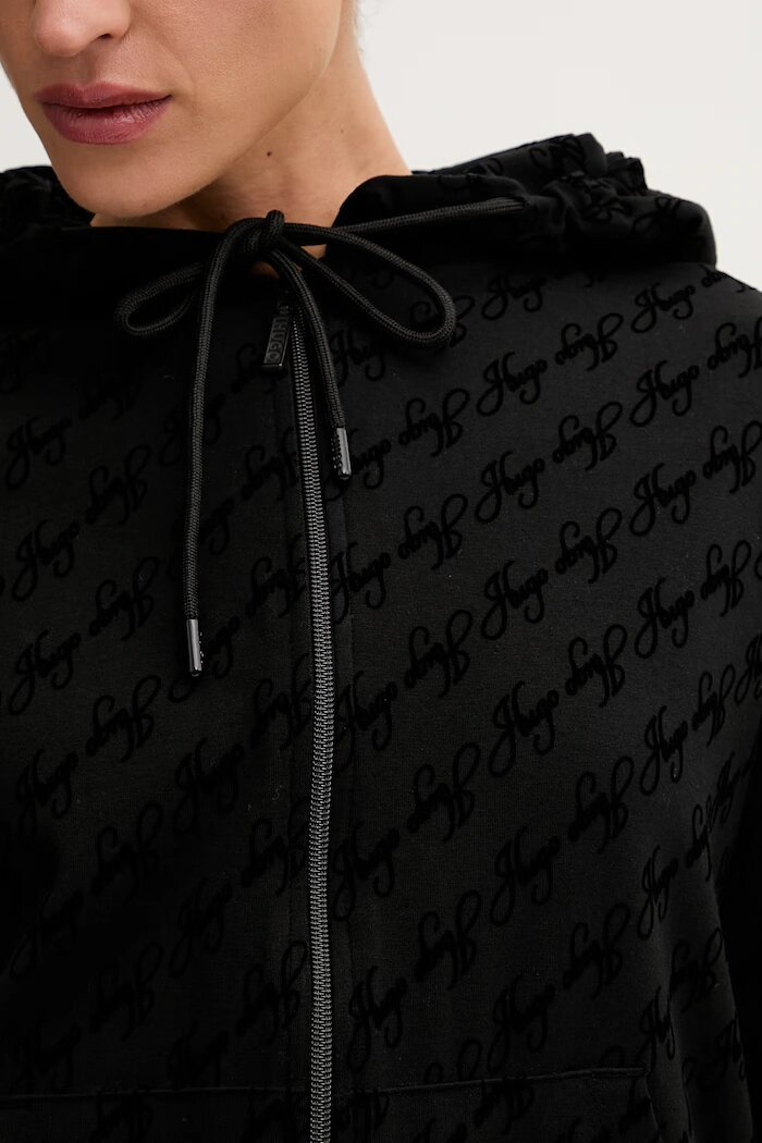 HUGO домашен суичър дамски с памук FLOKKY_JACKET черен 50566669