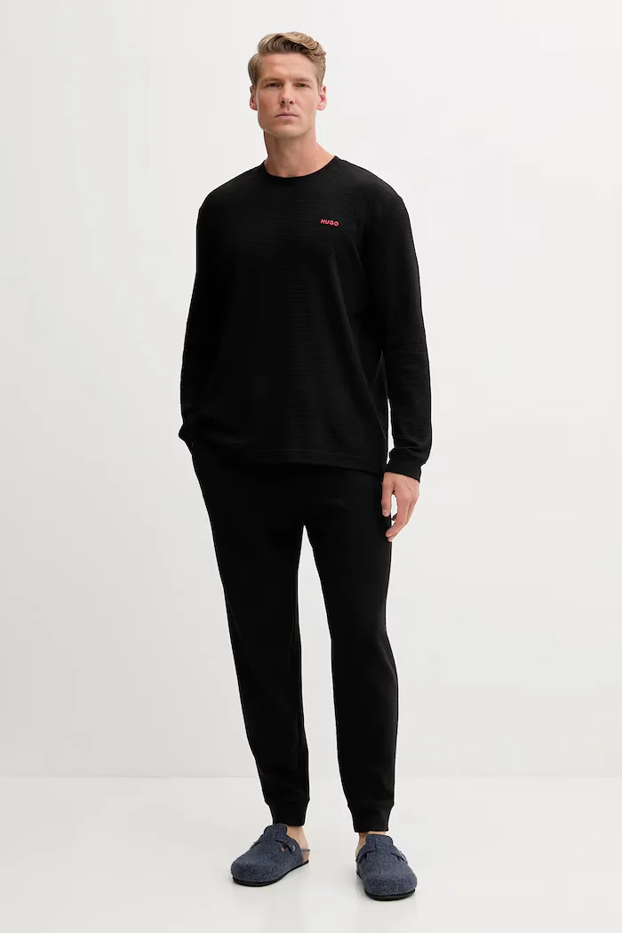 HUGO домашна блуза с дълги ръкави мъжка с памук Austin LS Shirt черна 50532022