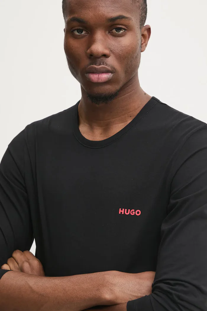 HUGO Домашна памучна блуза с дълги ръкави (3 броя) LS-SHIRT RN TRIPLET в черно с принт 50492631