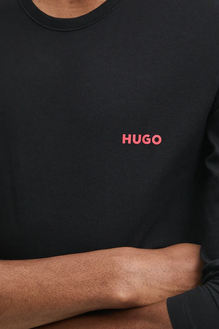 HUGO Домашна памучна блуза с дълги ръкави (3 броя) LS-SHIRT RN TRIPLET в черно с принт 50492631