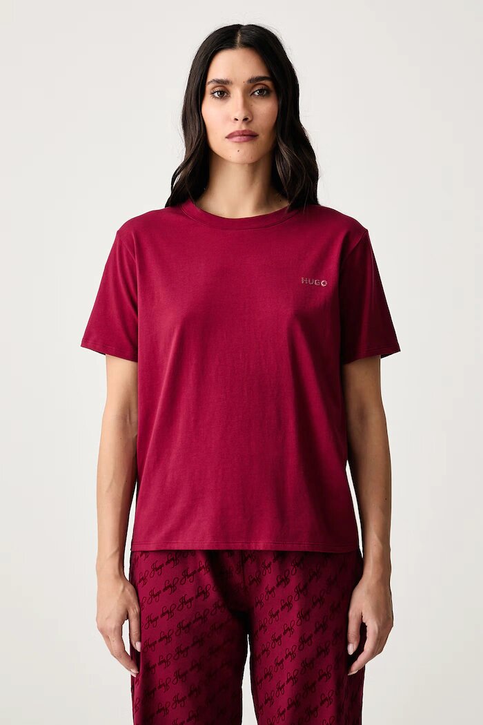HUGO домашна тениска дамска от памук с еластан ID T-SHIRT червена 50555634