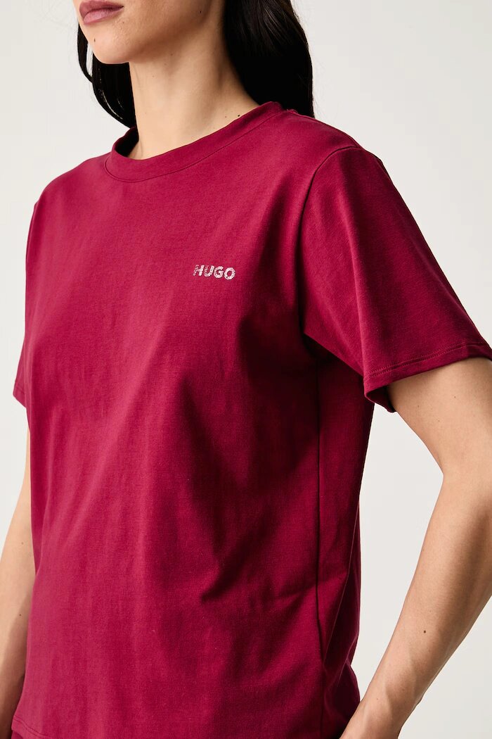 HUGO домашна тениска дамска от памук с еластан ID T-SHIRT червена 50555634