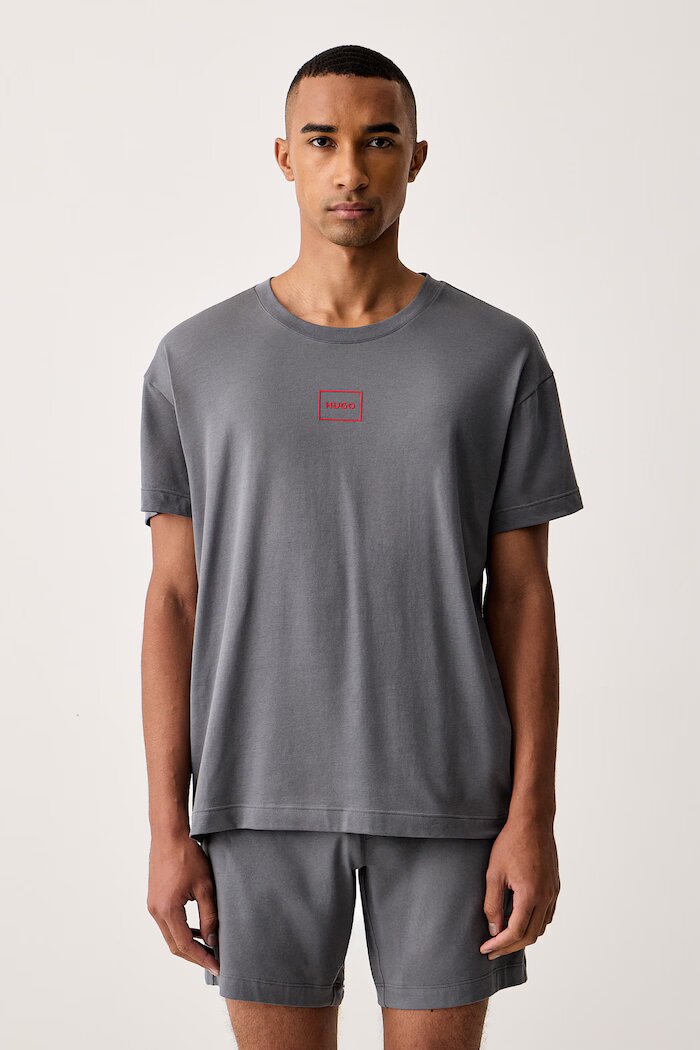 HUGO домашна тениска мъжка с памук Laze T-Shirt сива 50525236