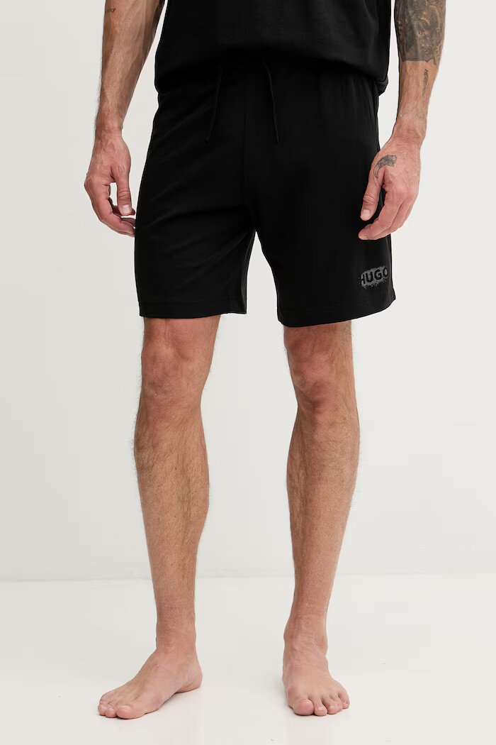 HUGO късо долнище на пижама мъжко от памук SPRAY_SHORTS черно 50559719