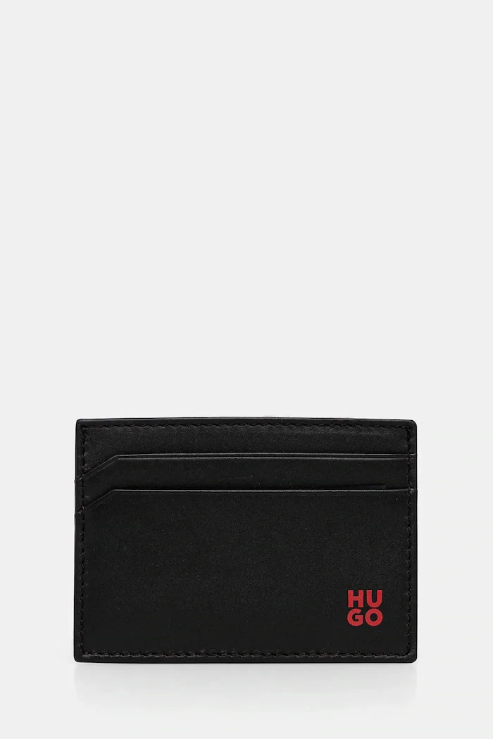 HUGO Кожен калъф за карти Tibby_N_S Cardcase в черно 50546145