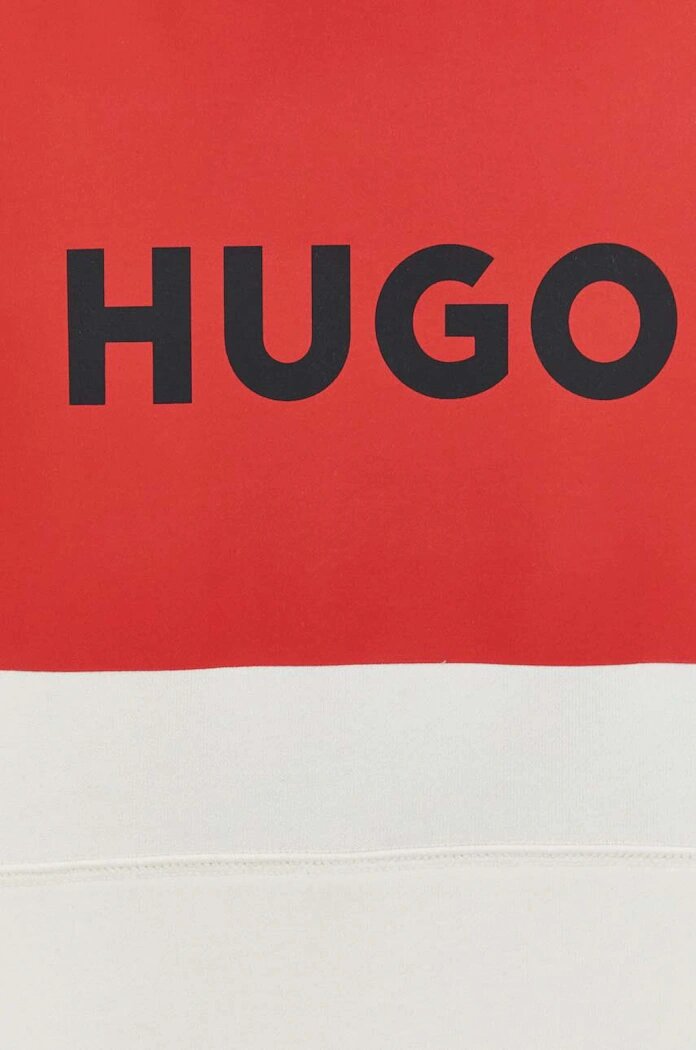 HUGO Памучен суичър в бежово с качулка принт 50473168