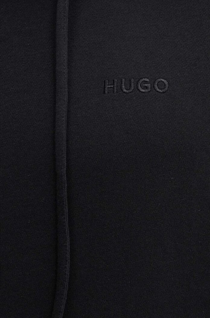 HUGO Памучен суичър в черно с качулка с апликация 50520502