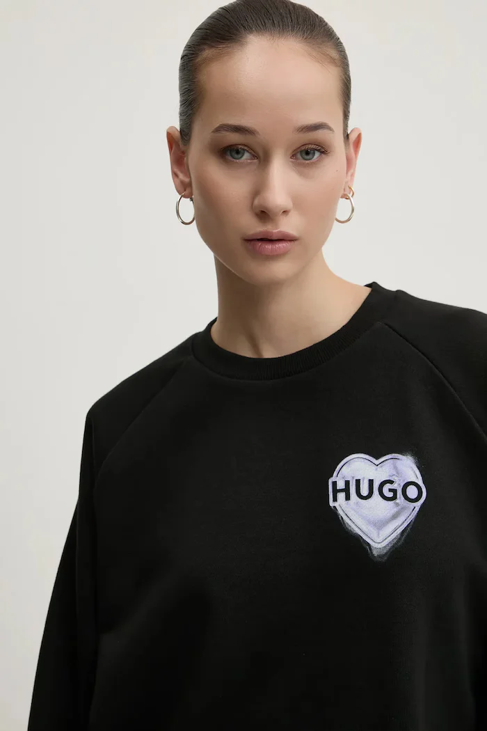 HUGO Памучен суичър в черно с принт 50534271