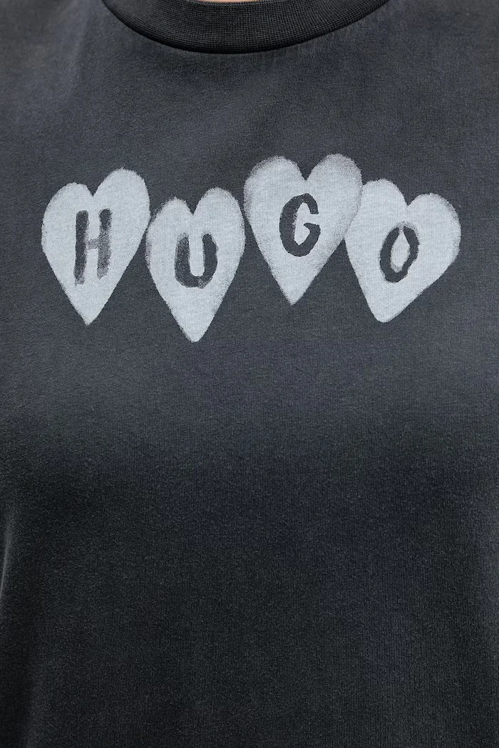 HUGO Памучна тениска Vintage Tee_22 дамска в сиво 50561164