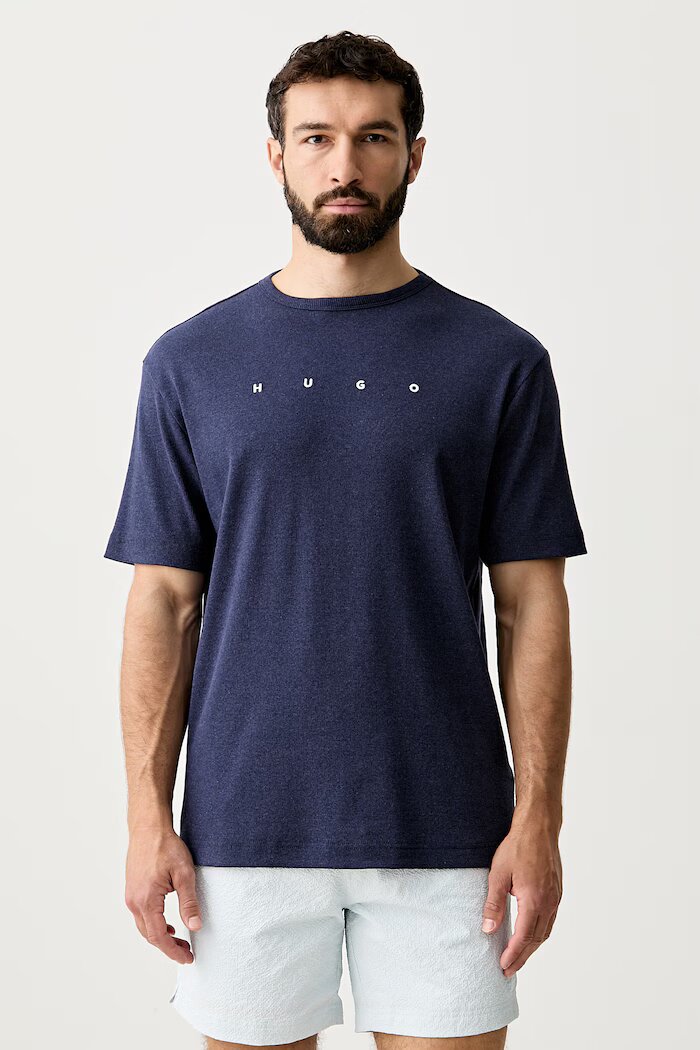 HUGO пижама с къси ръкави мъжка с памук AZURI T-SHIRT тъмносиня 50566148