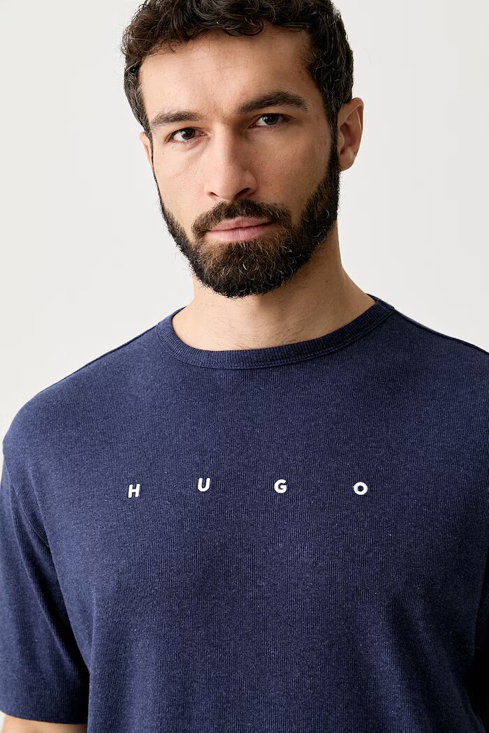 HUGO пижама с къси ръкави мъжка с памук AZURI T-SHIRT тъмносиня 50566148