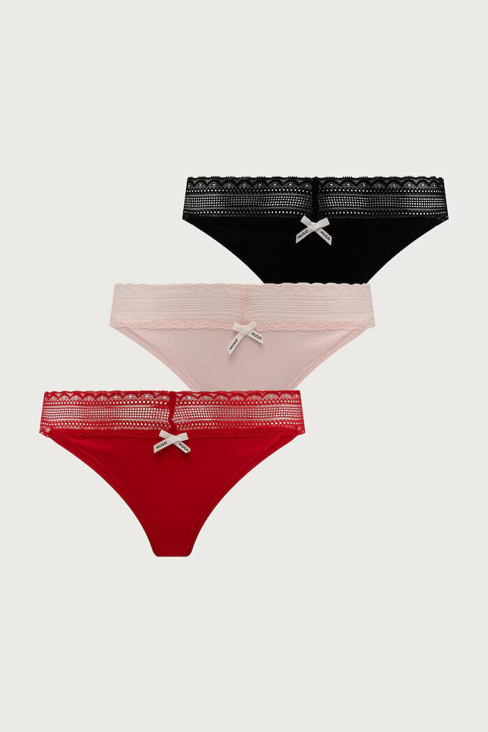 HUGO прашки дамски от памук с еластан TRIPLET LACE STRING 3 броя многоцветни 50557221