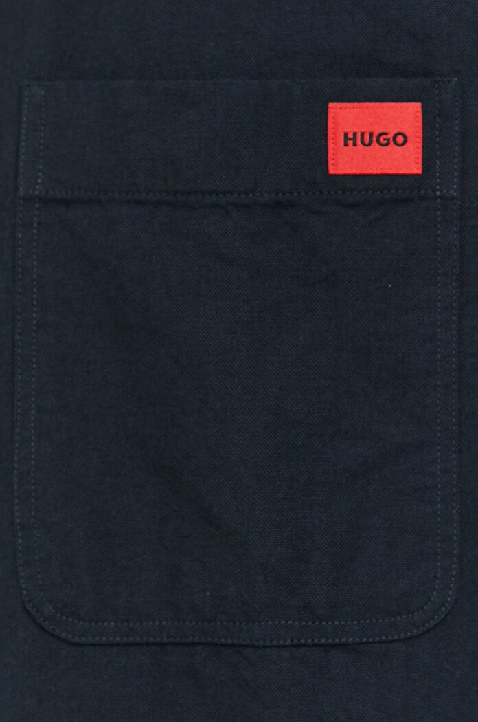 HUGO риза мъжка от памук Evito черна 50479302