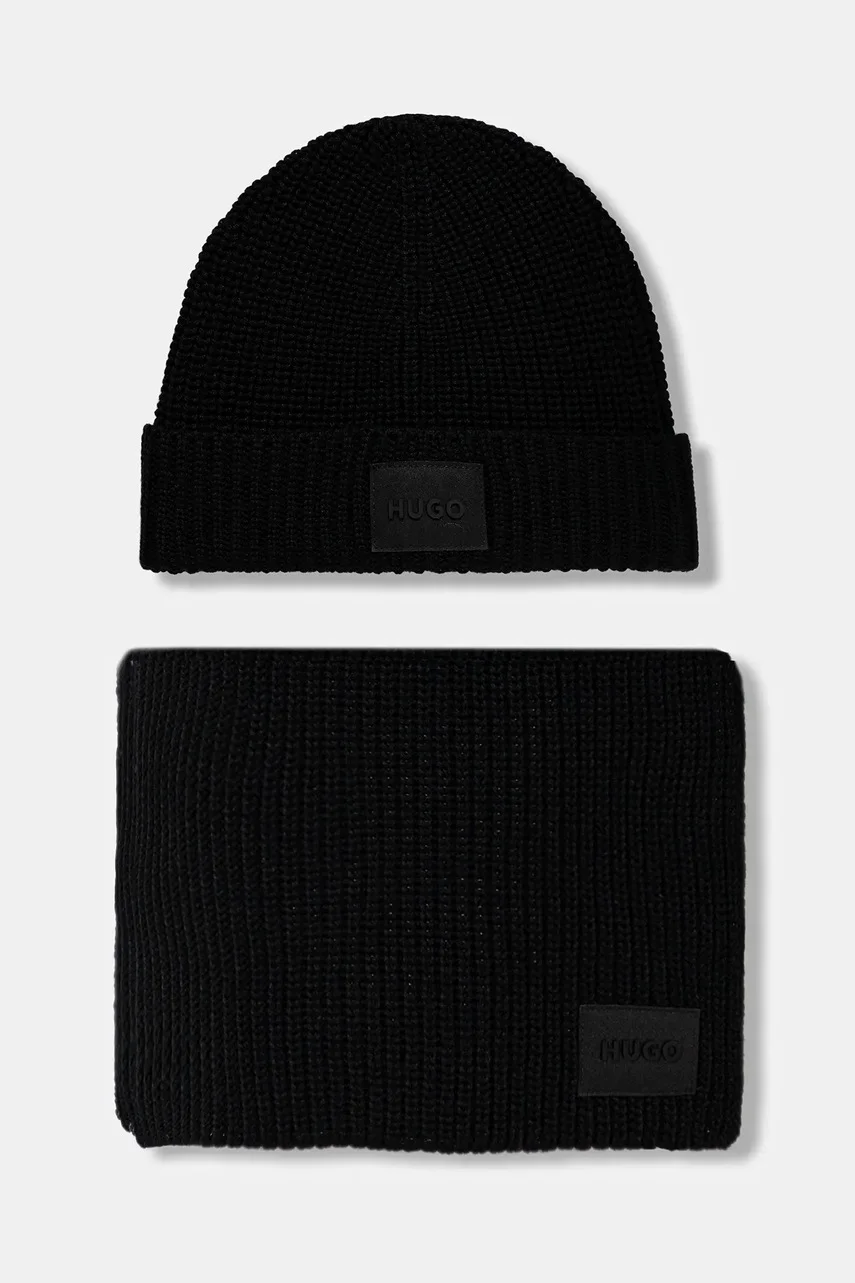 HUGO Шапка и шал с вълна Zago Set