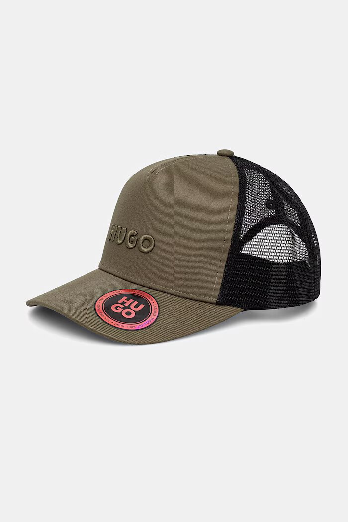 HUGO шапка с козирка мъжка от памучна материя Marsel-Trucker зелена 50535942