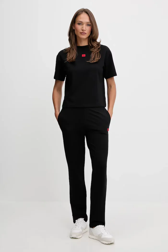 HUGO спортен панталон дамски с модал SIGNATURE_PANT черен с висока талия 50556808