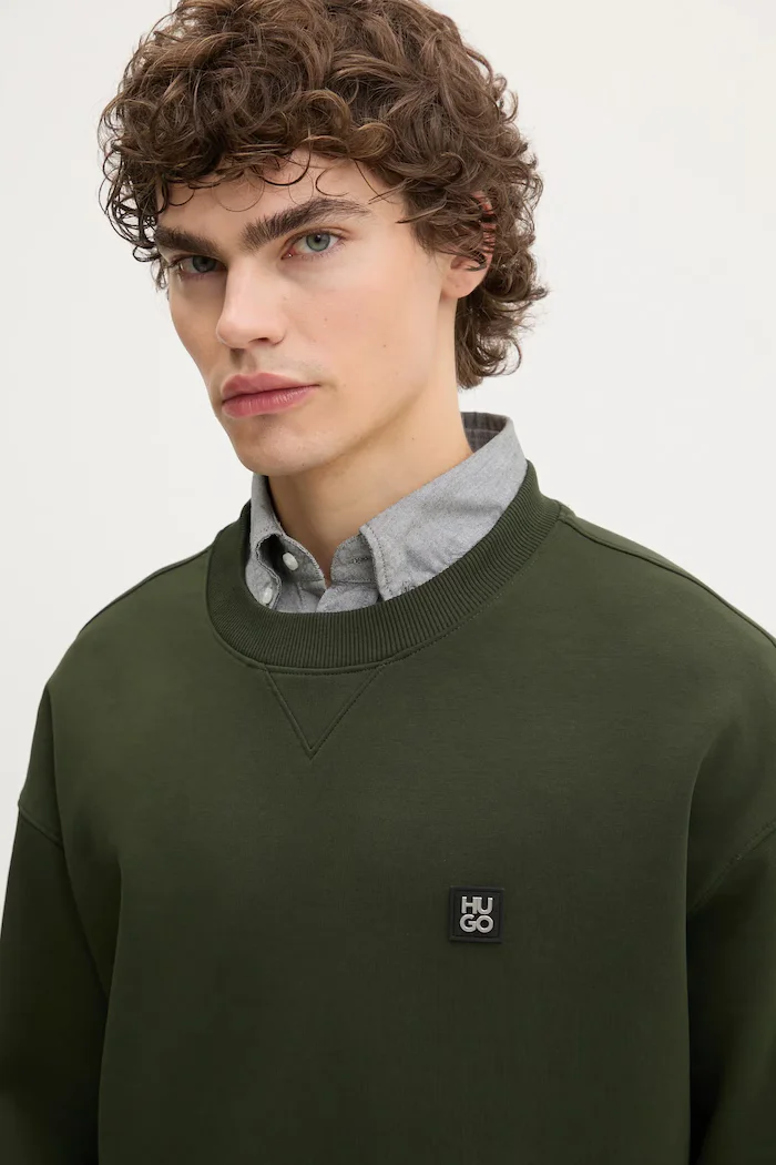 HUGO Суичър Dargencrew мъжки в зелено с изчистен дизайн 50542593