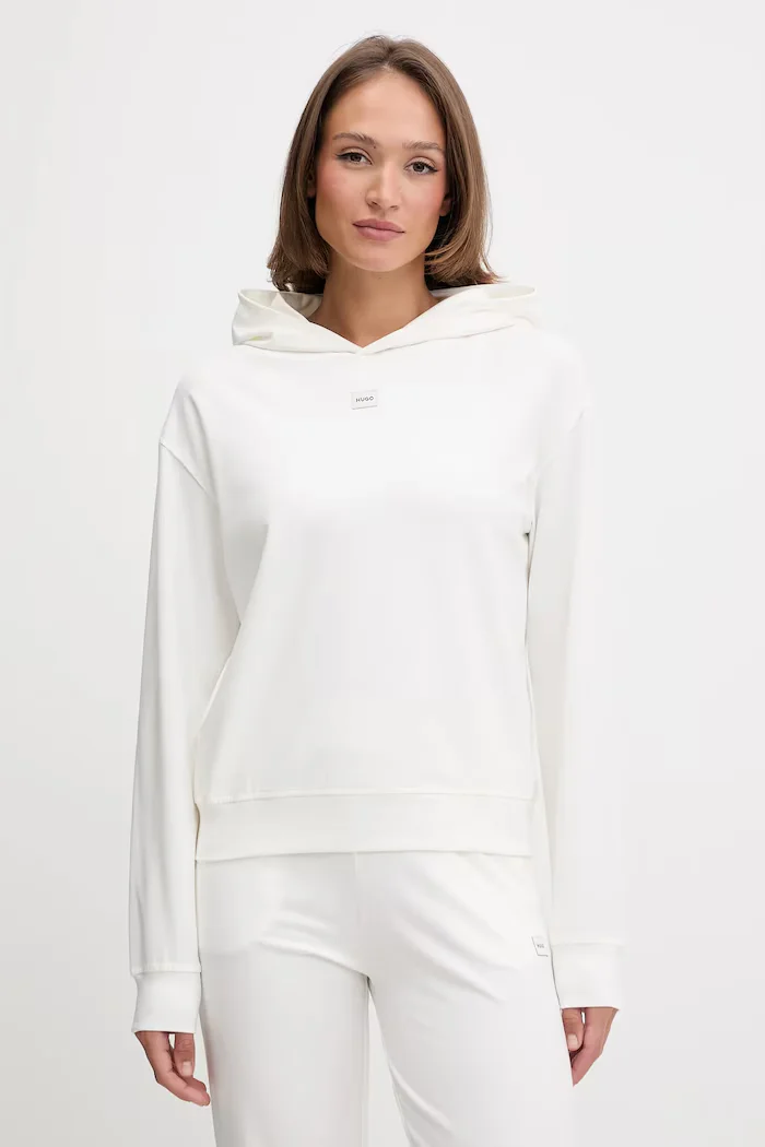 HUGO суичър с качулка дамски с памук SIGNATURE_HOODIE бежов 50556816