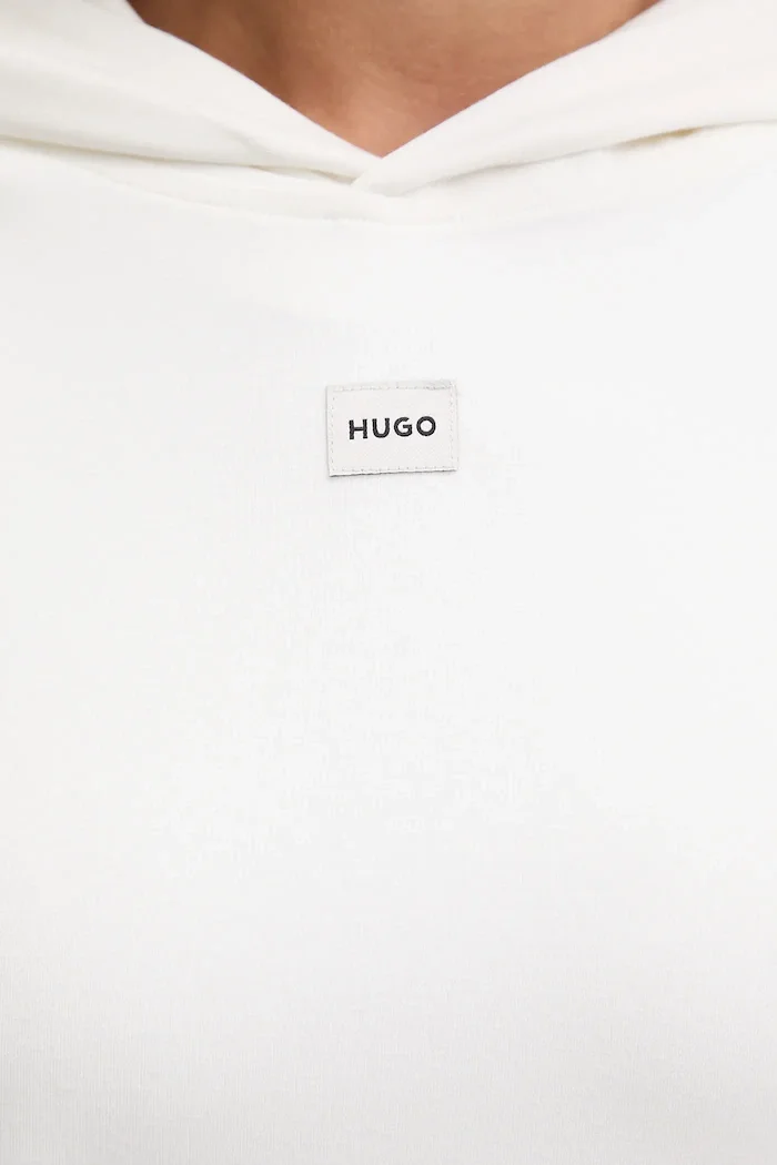 HUGO суичър с качулка дамски с памук SIGNATURE_HOODIE бежов 50556816