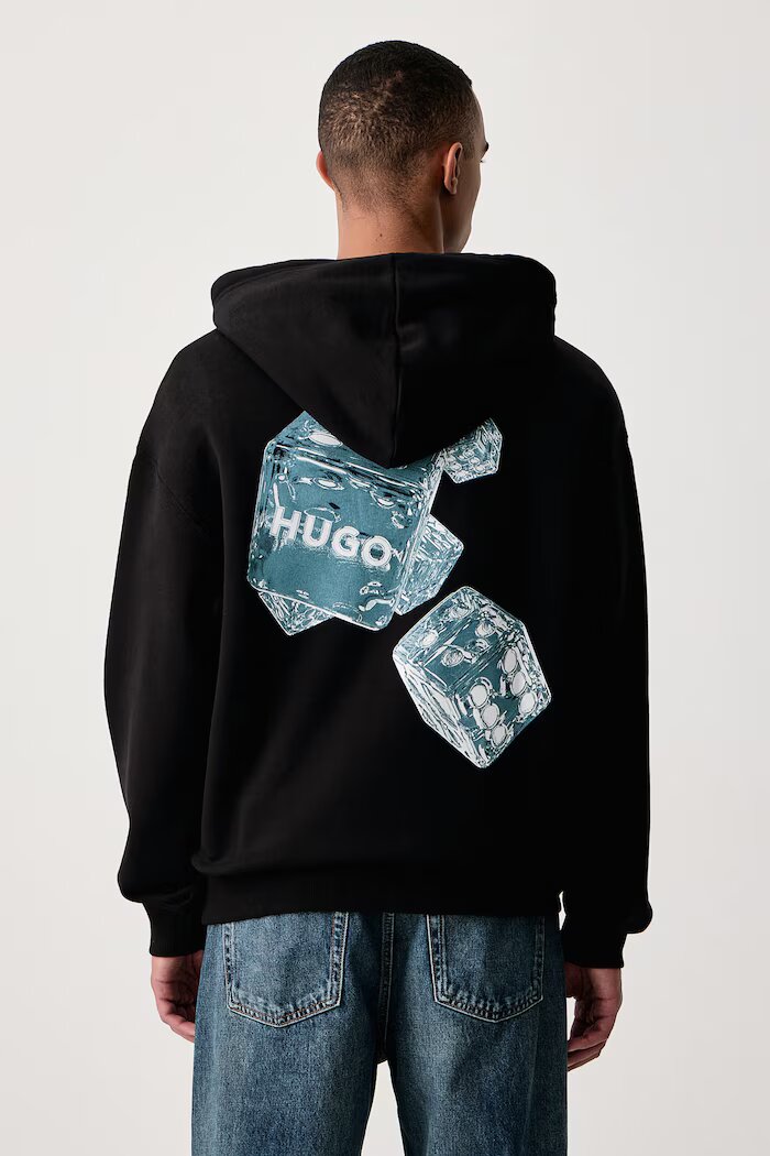 HUGO суичър с качулка мъжки от памук Dewerhood черен 50568581