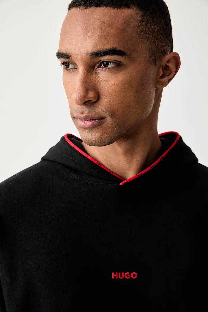 HUGO суичър с качулка мъжки с памук NOAH HOODIE черен 50566164